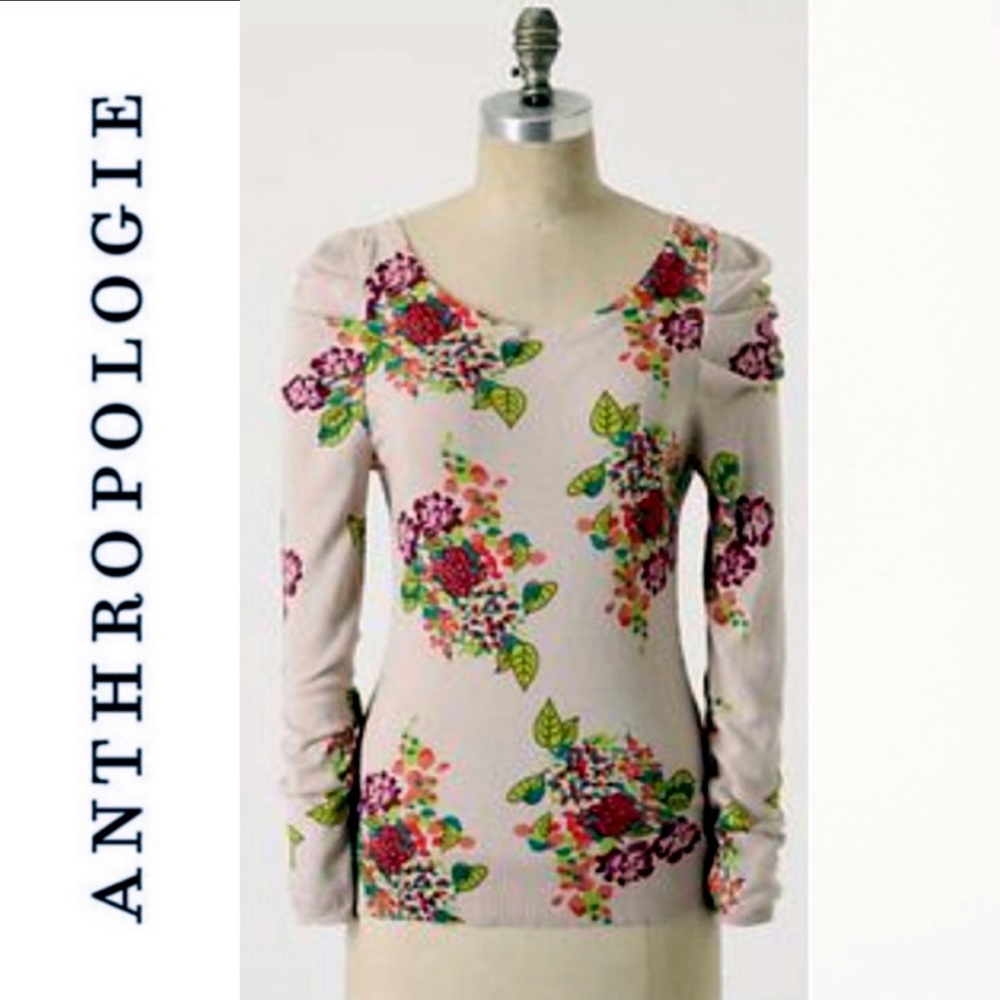 Anthropologie Moth Cotton Cashmere Floral Sweater